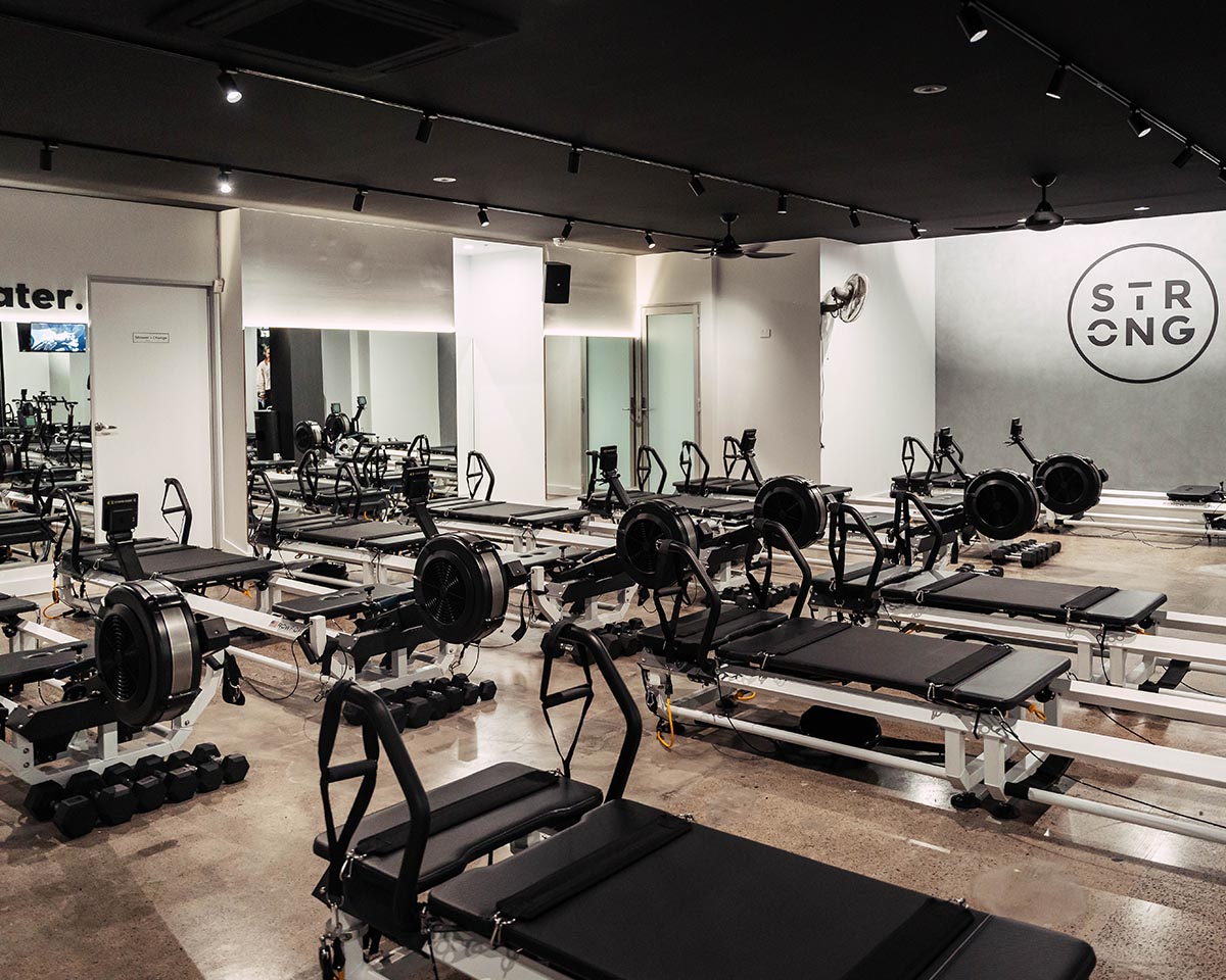 Empty STRONG studio with rows of Rowformers